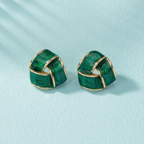 Green Enamel Knot Earrings - Picture 1 of 3
